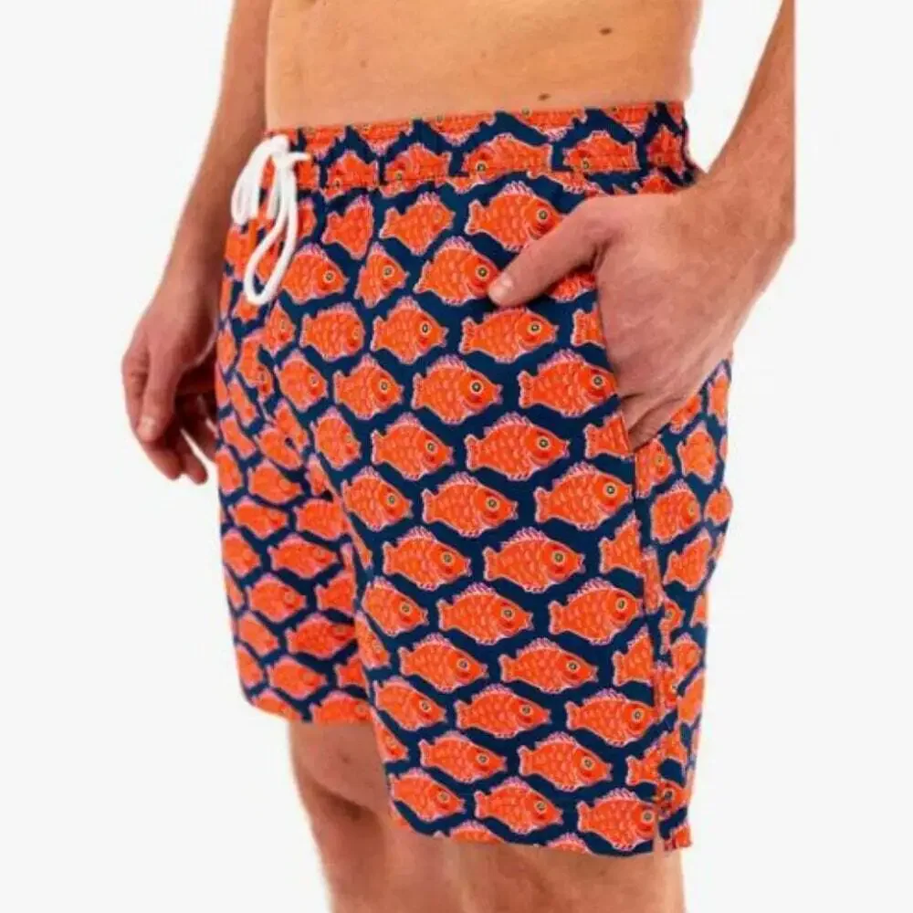 Swims Nuotare Swim Shorts Fish Print Ensign Blue Size Medium Drawstring Lined